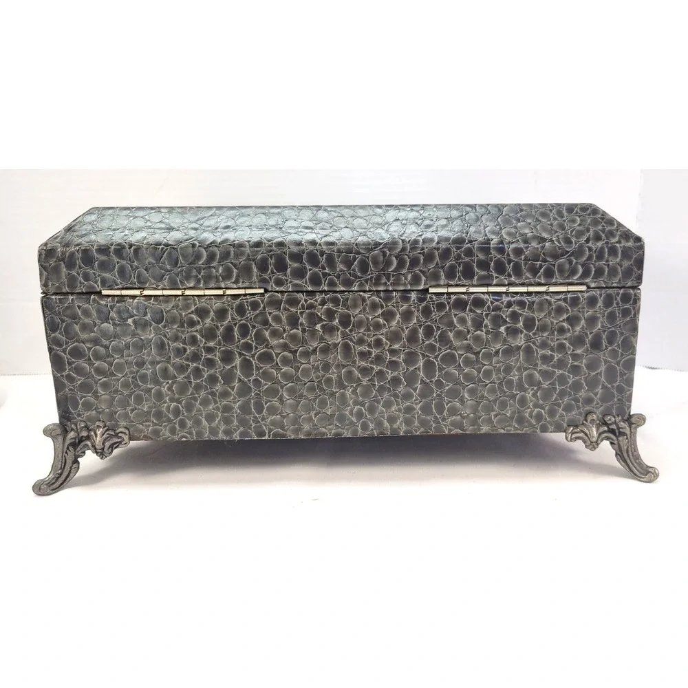 Jewery Chest Vintage Faux Croc Reptile Embossed Red Flocked inside.